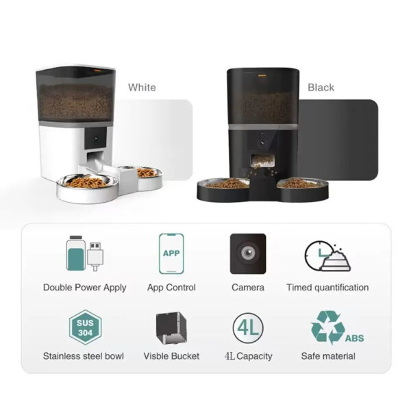 4L Automatic Cat Feeder Smart Pet Feeder For Cats Small Dogs Food Dispenser With Camera Recorder Timing Quantitative Double Bowl - Image 4